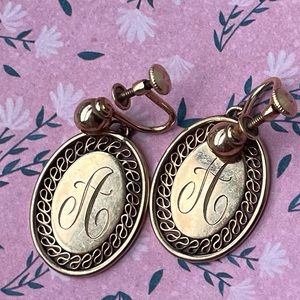 Letter A initial, Gold screw back earrings
